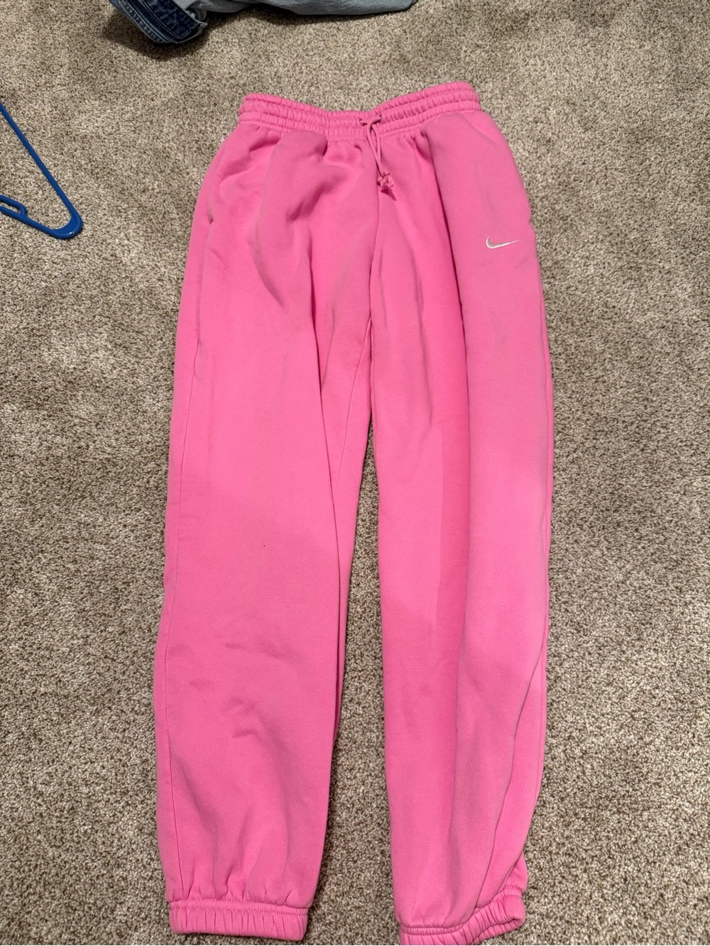 Nike Pink Fleece Track Pants with White Swoosh